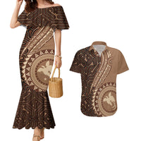 Papua New Guinea Oro Tapa Motif Couples Matching Mermaid Dress and Hawaiian Shirt Classic LT7 Brown - Polynesian Pride