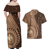 Papua New Guinea Oro Tapa Motif Couples Matching Off Shoulder Maxi Dress and Hawaiian Shirt Classic LT7 - Polynesian Pride