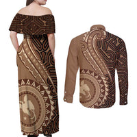 Papua New Guinea Oro Tapa Motif Couples Matching Off Shoulder Maxi Dress and Long Sleeve Button Shirt Classic LT7 - Polynesian Pride