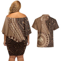 Papua New Guinea Oro Tapa Motif Couples Matching Off Shoulder Short Dress and Hawaiian Shirt Classic LT7 - Polynesian Pride
