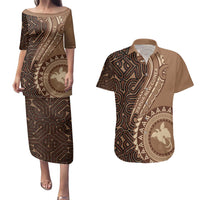 Papua New Guinea Oro Tapa Motif Couples Matching Puletasi and Hawaiian Shirt Classic LT7 Brown - Polynesian Pride