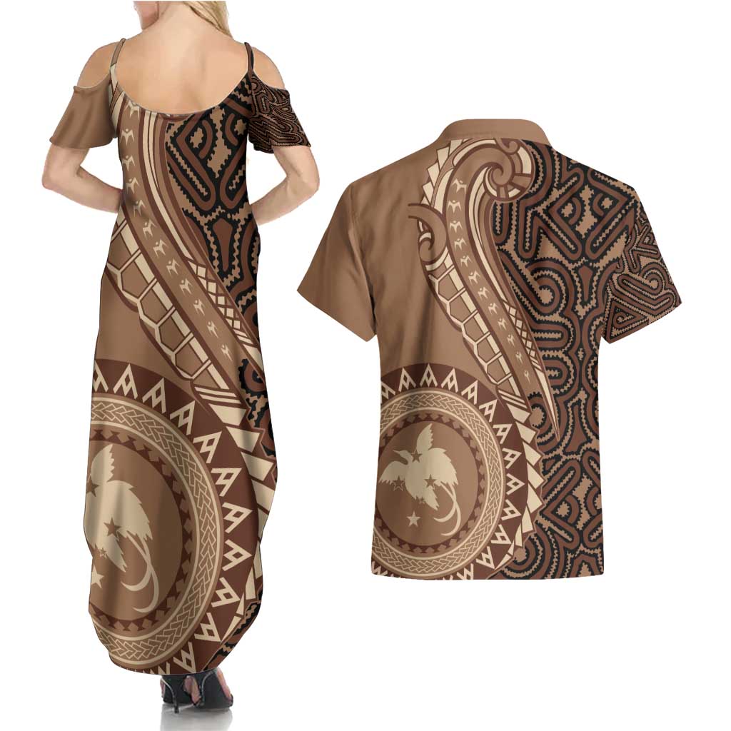 Papua New Guinea Oro Tapa Motif Couples Matching Summer Maxi Dress and Hawaiian Shirt Classic LT7 - Polynesian Pride
