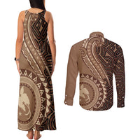 Papua New Guinea Oro Tapa Motif Couples Matching Tank Maxi Dress and Long Sleeve Button Shirt Classic LT7 - Polynesian Pride