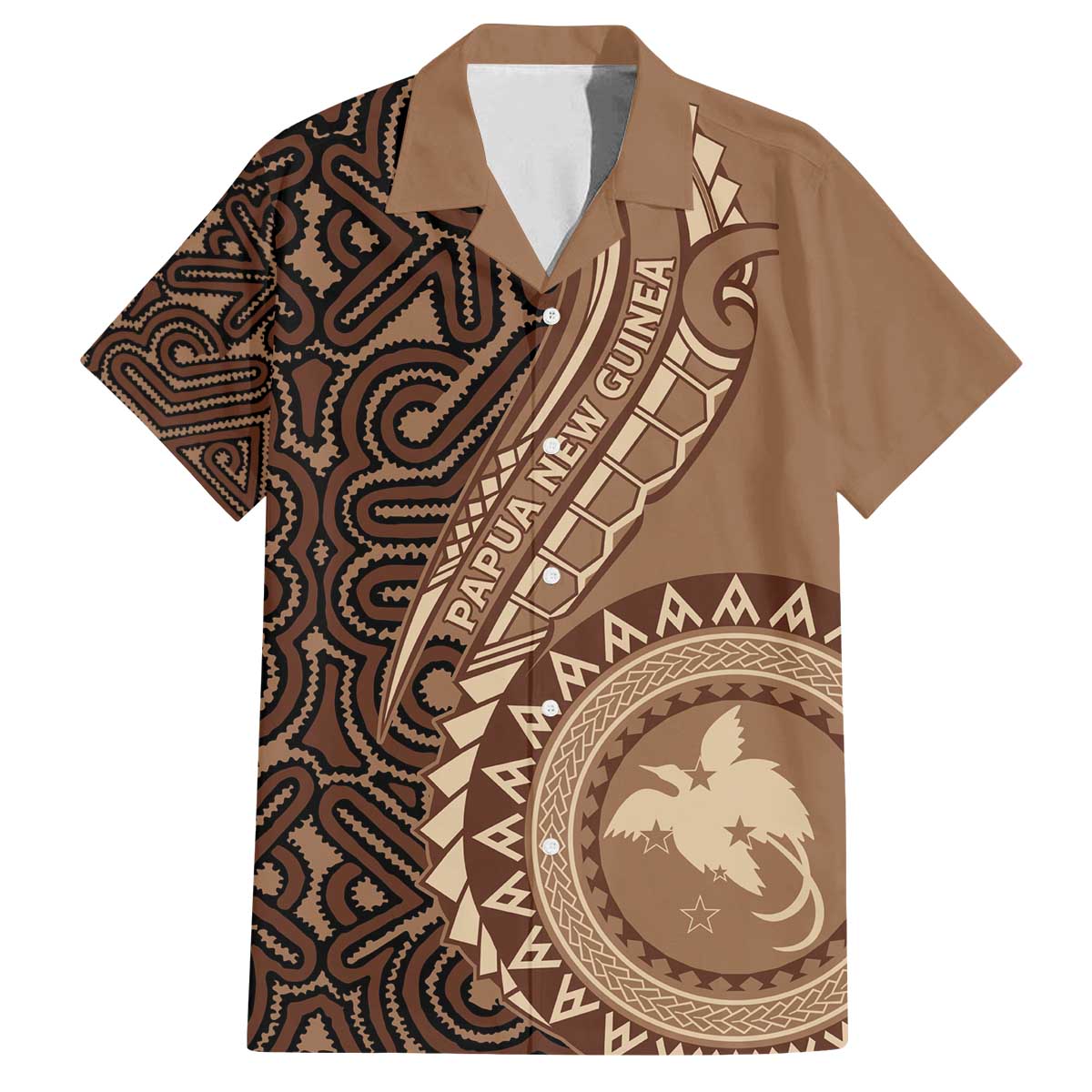 Papua New Guinea Oro Tapa Motif Family Matching Off The Shoulder Long Sleeve Dress and Hawaiian Shirt Classic LT7 Dad's Shirt - Short Sleeve Brown - Polynesian Pride