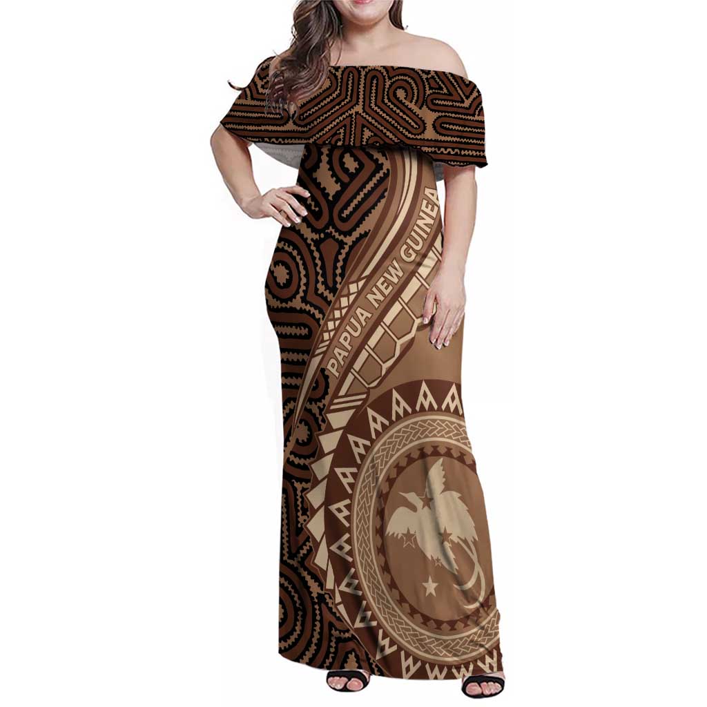 Papua New Guinea Oro Tapa Motif Family Matching Off Shoulder Maxi Dress and Hawaiian Shirt Classic LT7 Mom's Dress Brown - Polynesian Pride