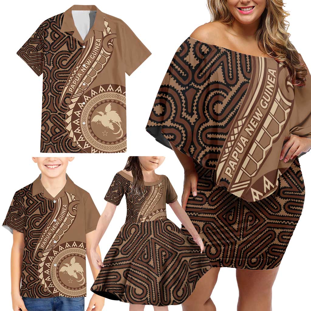 Papua New Guinea Oro Tapa Motif Family Matching Off Shoulder Short Dress and Hawaiian Shirt Classic LT7 - Polynesian Pride