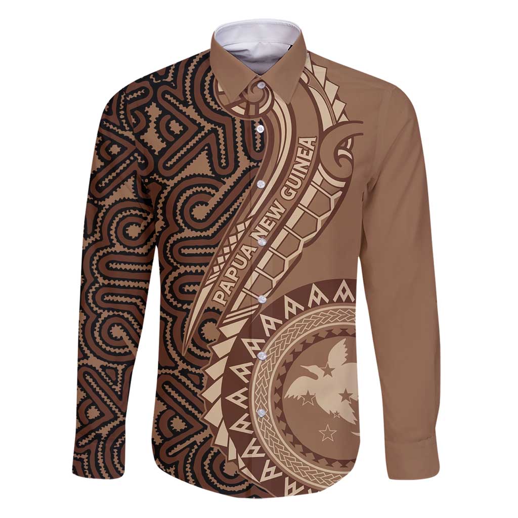 Papua New Guinea Oro Tapa Motif Family Matching Puletasi and Hawaiian Shirt Classic LT7 Dad's Shirt - Long Sleeve Brown - Polynesian Pride
