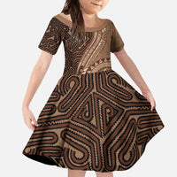 Papua New Guinea Oro Tapa Motif Family Matching Short Sleeve Bodycon Dress and Hawaiian Shirt Classic LT7 Daughter's Dress Brown - Polynesian Pride