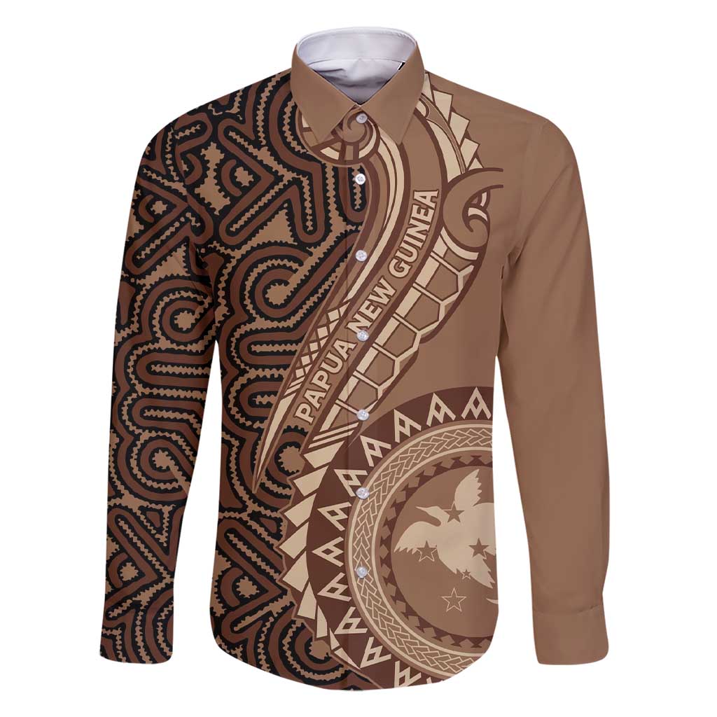 Papua New Guinea Oro Tapa Motif Family Matching Short Sleeve Bodycon Dress and Hawaiian Shirt Classic LT7 Dad's Shirt - Long Sleeve Brown - Polynesian Pride