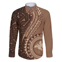 Papua New Guinea Oro Tapa Motif Family Matching Summer Maxi Dress and Hawaiian Shirt Classic LT7 Dad's Shirt - Long Sleeve Brown - Polynesian Pride