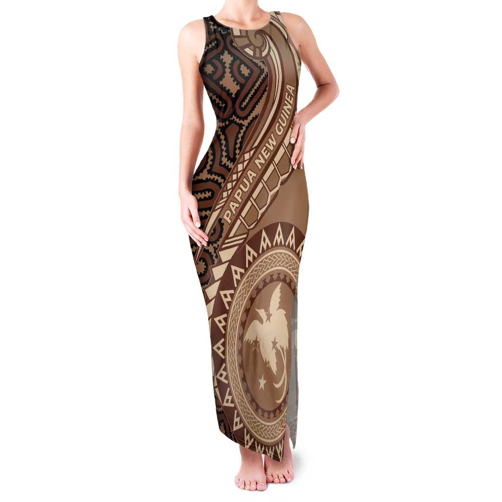 Papua New Guinea Oro Tapa Motif Family Matching Tank Maxi Dress and Hawaiian Shirt Classic LT7 Mom's Dress Brown - Polynesian Pride