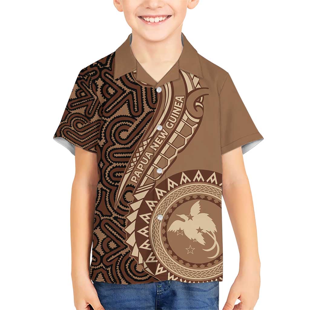 Papua New Guinea Oro Tapa Motif Kid Hawaiian Shirt Classic LT7 Kid Brown - Polynesian Pride