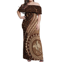 Papua New Guinea Oro Tapa Motif Off Shoulder Maxi Dress Classic LT7 Women Brown - Polynesian Pride