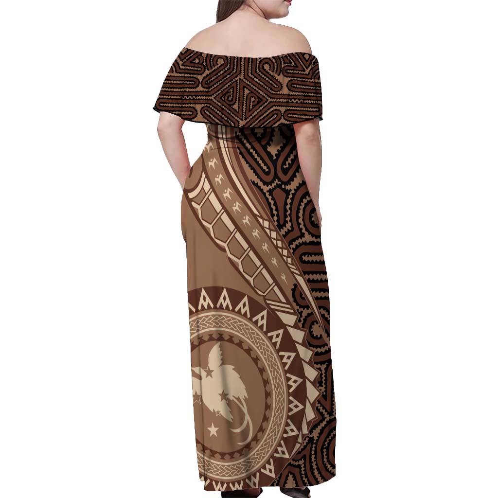 Papua New Guinea Oro Tapa Motif Off Shoulder Maxi Dress Classic LT7 - Polynesian Pride