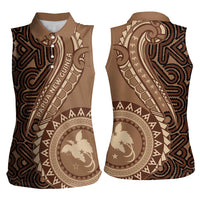 Papua New Guinea Oro Tapa Motif Women Sleeveless Polo Shirt Classic LT7 - Polynesian Pride