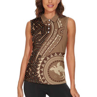 Papua New Guinea Oro Tapa Motif Women Sleeveless Polo Shirt Classic LT7 - Polynesian Pride