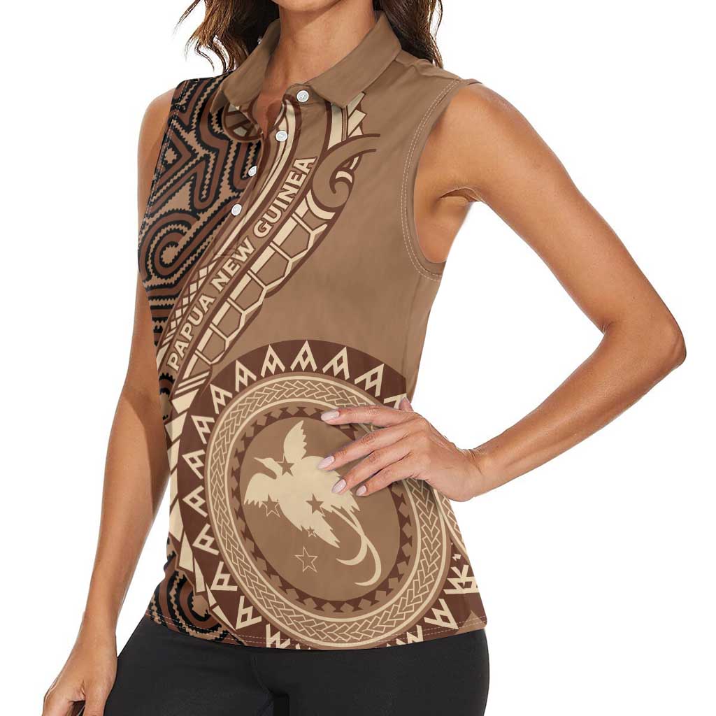 Papua New Guinea Oro Tapa Motif Women Sleeveless Polo Shirt Classic LT7 - Polynesian Pride