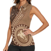 Papua New Guinea Oro Tapa Motif Women Sleeveless Polo Shirt Classic LT7 - Polynesian Pride