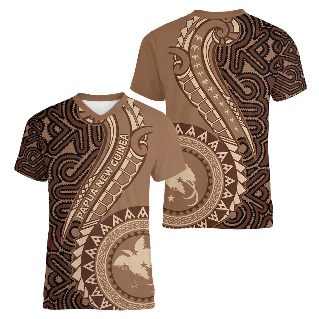 Papua New Guinea Oro Tapa Motif Women V-Neck T-Shirt Classic LT7 - Polynesian Pride