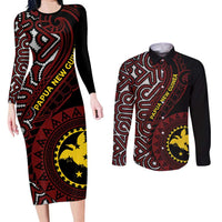 Papua New Guinea Oro Tapa Motif Couples Matching Long Sleeve Bodycon Dress and Long Sleeve Button Shirt Special LT7 Black - Polynesian Pride