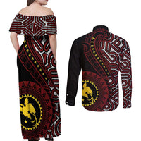 Papua New Guinea Oro Tapa Motif Couples Matching Off Shoulder Maxi Dress and Long Sleeve Button Shirt Special LT7 - Polynesian Pride