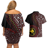 Papua New Guinea Oro Tapa Motif Couples Matching Off Shoulder Short Dress and Hawaiian Shirt Special LT7 - Polynesian Pride
