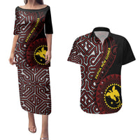 Papua New Guinea Oro Tapa Motif Couples Matching Puletasi and Hawaiian Shirt Special LT7 Black - Polynesian Pride