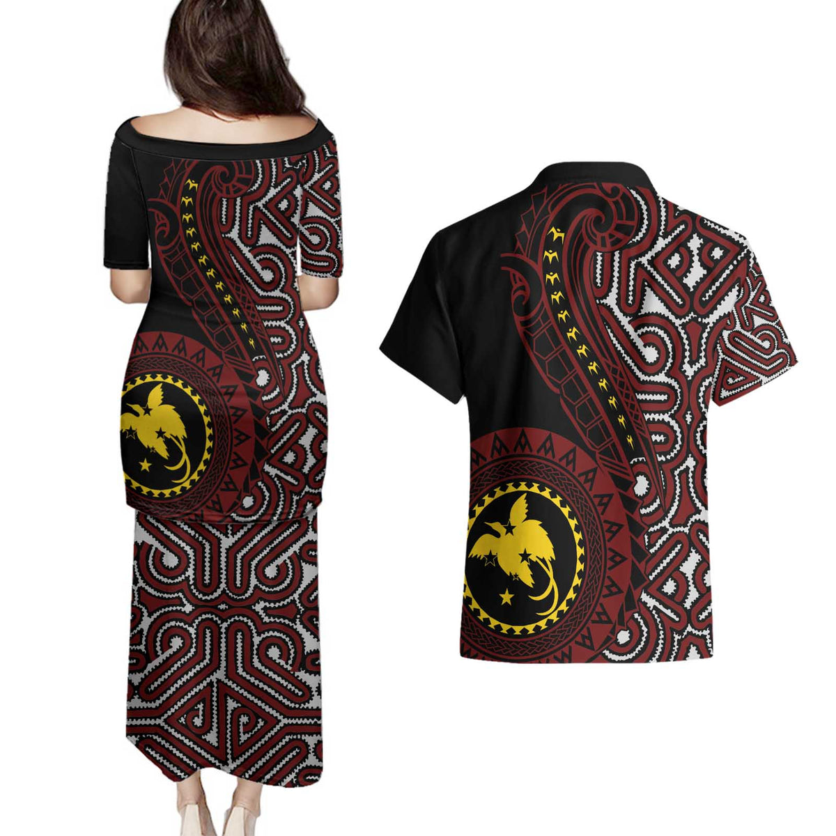 Papua New Guinea Oro Tapa Motif Couples Matching Puletasi and Hawaiian Shirt Special LT7 - Polynesian Pride