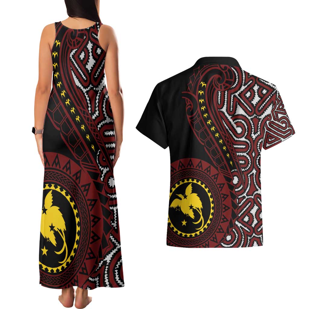 Papua New Guinea Oro Tapa Motif Couples Matching Tank Maxi Dress and Hawaiian Shirt Special LT7 - Polynesian Pride