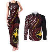 Papua New Guinea Oro Tapa Motif Couples Matching Tank Maxi Dress and Long Sleeve Button Shirt Special LT7 Black - Polynesian Pride