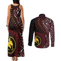 Papua New Guinea Oro Tapa Motif Couples Matching Tank Maxi Dress and Long Sleeve Button Shirt Special LT7 - Polynesian Pride