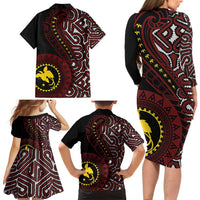 Papua New Guinea Oro Tapa Motif Family Matching Long Sleeve Bodycon Dress and Hawaiian Shirt Special LT7 - Polynesian Pride