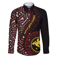 Papua New Guinea Oro Tapa Motif Family Matching Off The Shoulder Long Sleeve Dress and Hawaiian Shirt Special LT7 Dad's Shirt - Long Sleeve Black - Polynesian Pride