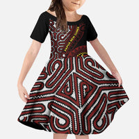 Papua New Guinea Oro Tapa Motif Family Matching Off Shoulder Maxi Dress and Hawaiian Shirt Special LT7 Daughter's Dress Black - Polynesian Pride