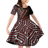 Papua New Guinea Oro Tapa Motif Family Matching Off Shoulder Short Dress and Hawaiian Shirt Special LT7 Daughter's Dress Black - Polynesian Pride