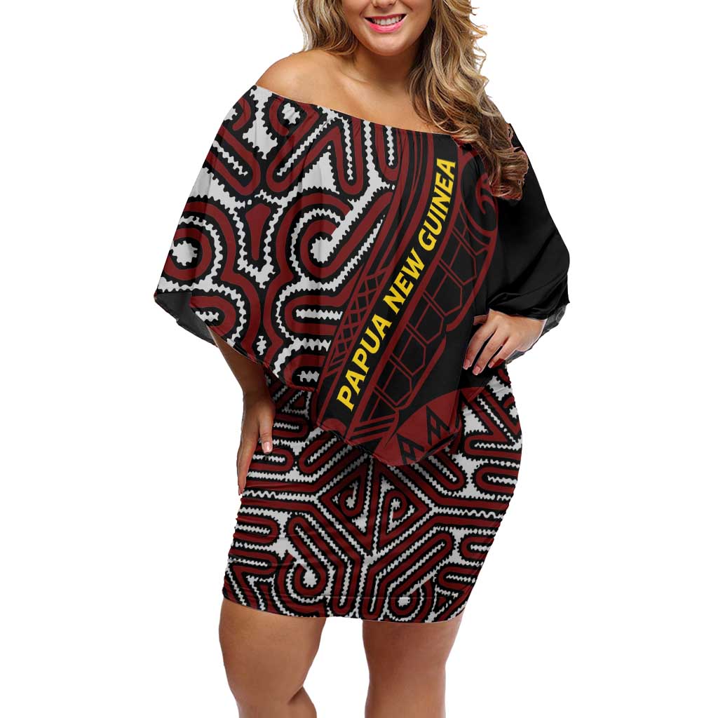Papua New Guinea Oro Tapa Motif Family Matching Off Shoulder Short Dress and Hawaiian Shirt Special LT7 Mom's Dress Black - Polynesian Pride