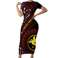 Papua New Guinea Oro Tapa Motif Family Matching Short Sleeve Bodycon Dress and Hawaiian Shirt Special LT7 Mom's Dress Black - Polynesian Pride