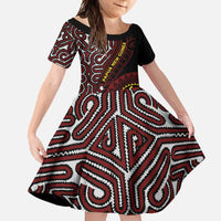 Papua New Guinea Oro Tapa Motif Family Matching Summer Maxi Dress and Hawaiian Shirt Special LT7 Daughter's Dress Black - Polynesian Pride