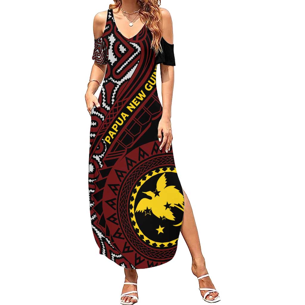 Papua New Guinea Oro Tapa Motif Family Matching Summer Maxi Dress and Hawaiian Shirt Special LT7 Mom's Dress Black - Polynesian Pride