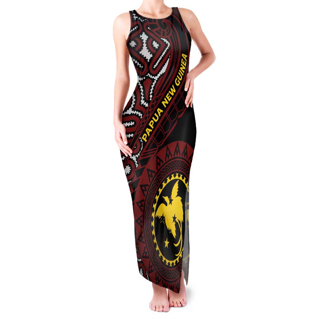 Papua New Guinea Oro Tapa Motif Family Matching Tank Maxi Dress and Hawaiian Shirt Special LT7 Mom's Dress Black - Polynesian Pride