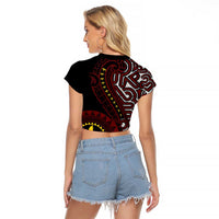 Papua New Guinea Oro Tapa Motif Raglan Cropped T Shirt Special LT7 - Polynesian Pride