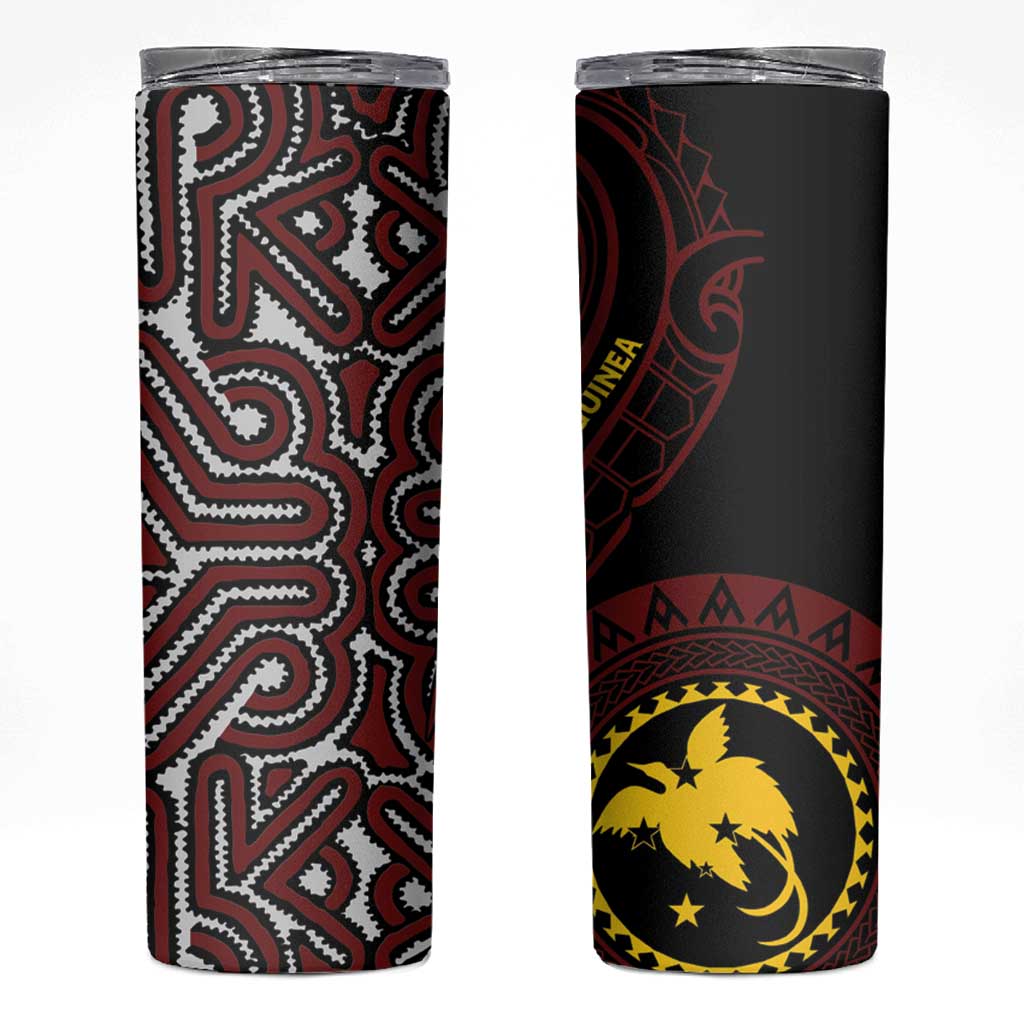 Papua New Guinea Oro Tapa Motif Skinny Tumbler Special LT7 Black - Polynesian Pride