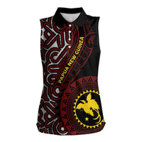 Papua New Guinea Oro Tapa Motif Women Sleeveless Polo Shirt Special LT7 Female Black - Polynesian Pride