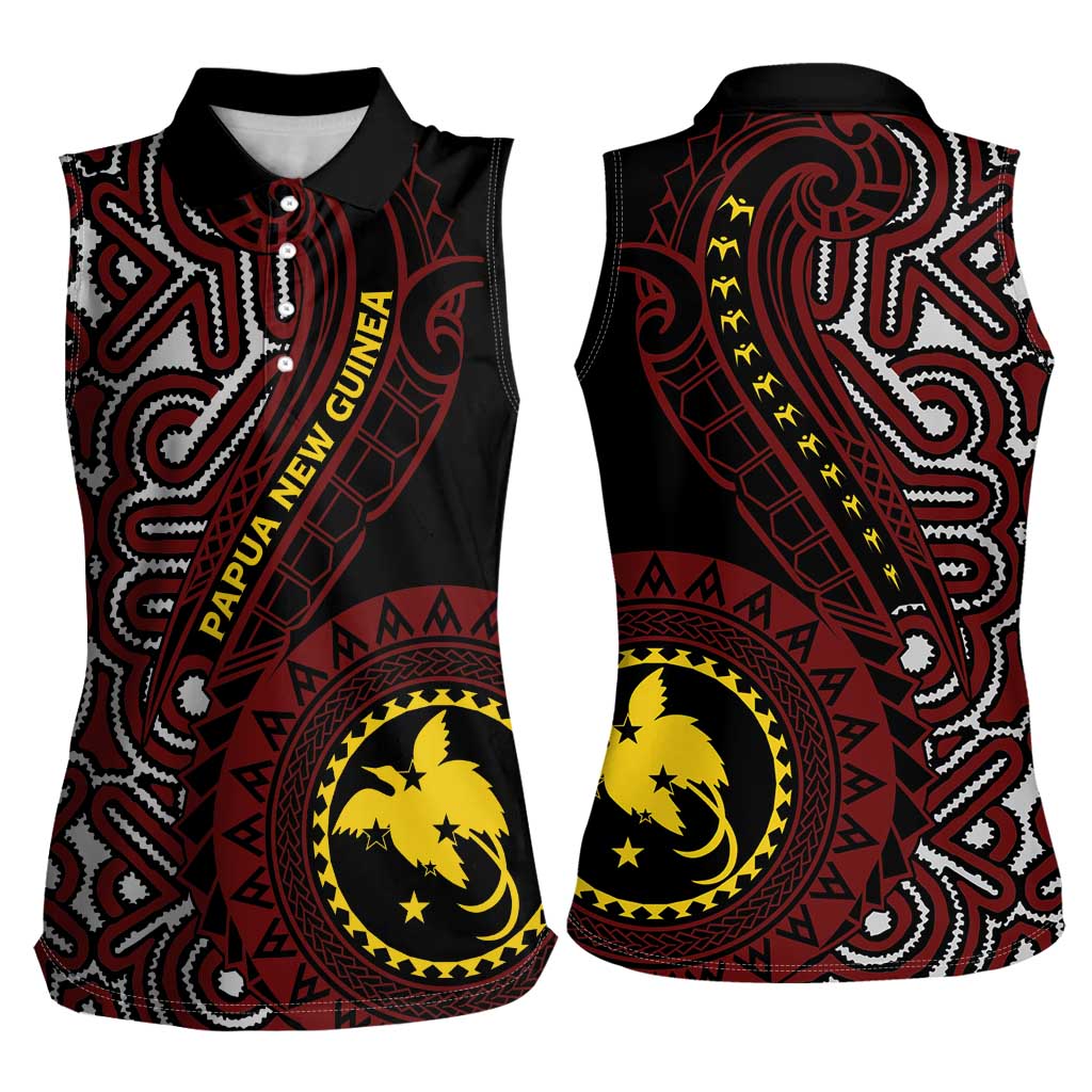 Papua New Guinea Oro Tapa Motif Women Sleeveless Polo Shirt Special LT7 - Polynesian Pride