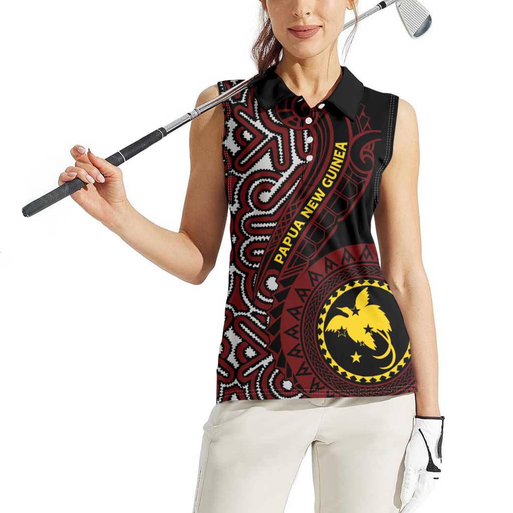 Papua New Guinea Oro Tapa Motif Women Sleeveless Polo Shirt Special LT7 - Polynesian Pride