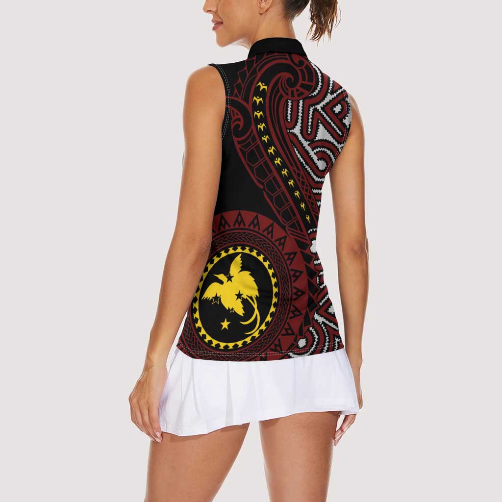 Papua New Guinea Oro Tapa Motif Women Sleeveless Polo Shirt Special LT7 - Polynesian Pride