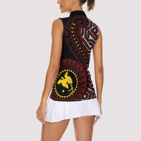Papua New Guinea Oro Tapa Motif Women Sleeveless Polo Shirt Special LT7 - Polynesian Pride