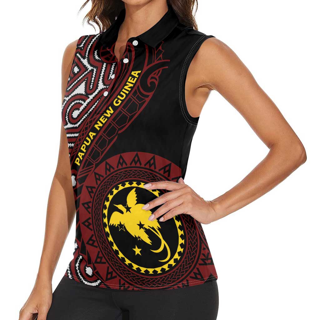 Papua New Guinea Oro Tapa Motif Women Sleeveless Polo Shirt Special LT7 - Polynesian Pride