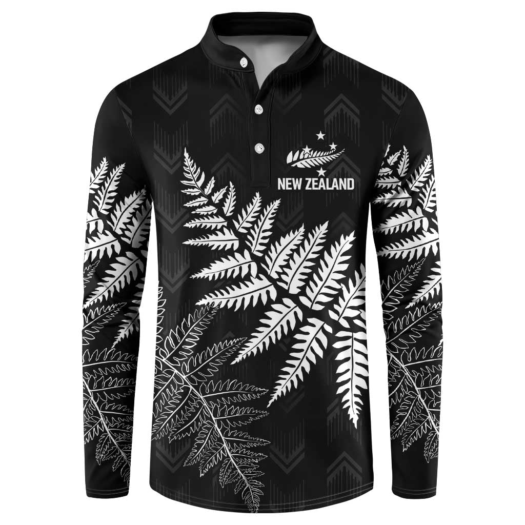 New Zealand Lawn Bowls Personalized Button Sweatshirt Wrap-Around Silver Fern LT7 Black - Polynesian Pride