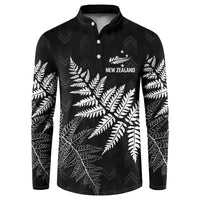 New Zealand Lawn Bowls Personalized Button Sweatshirt Wrap-Around Silver Fern LT7 Black - Polynesian Pride